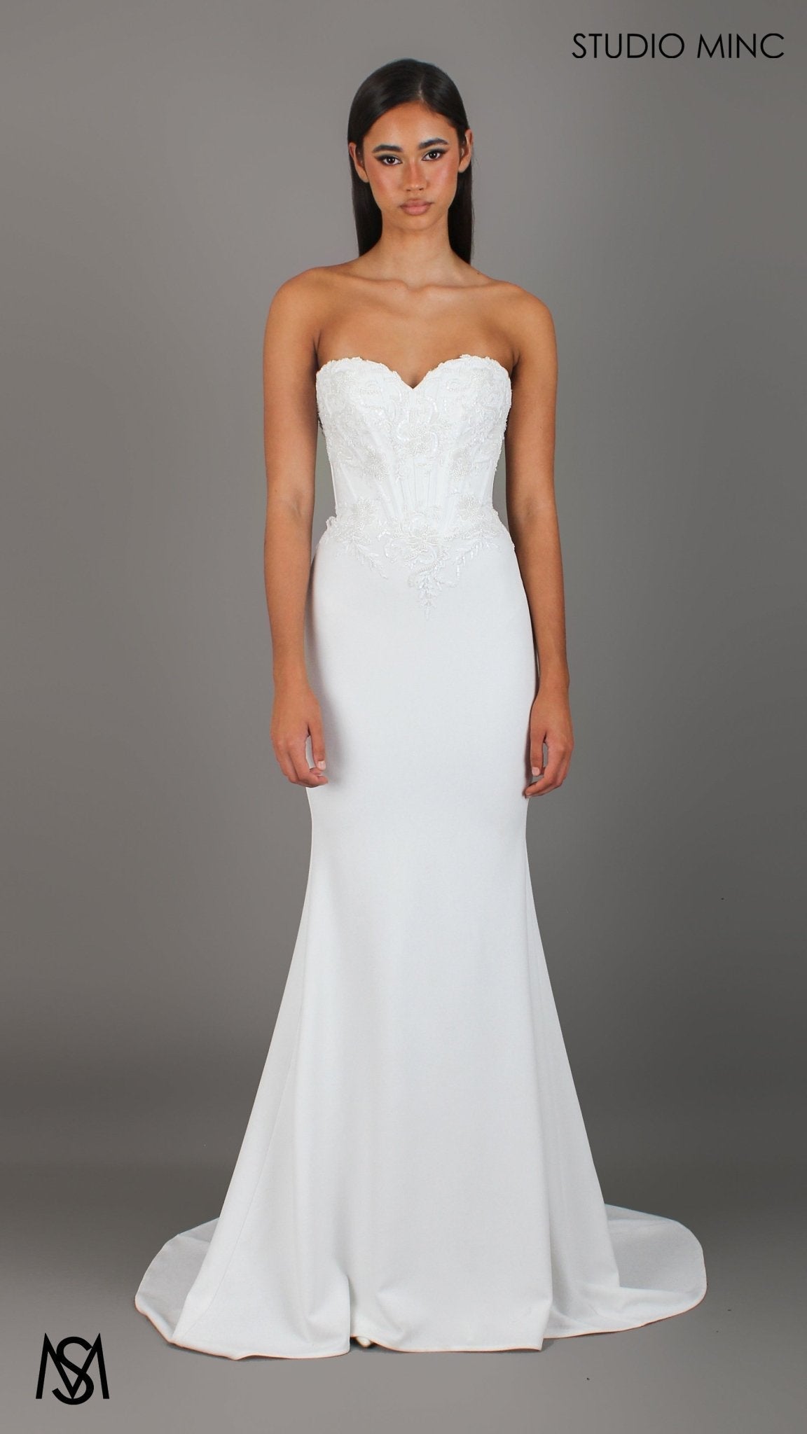 August - White Wedding Dress | Beaded Corset Fitted Mermaid Neck Scarf