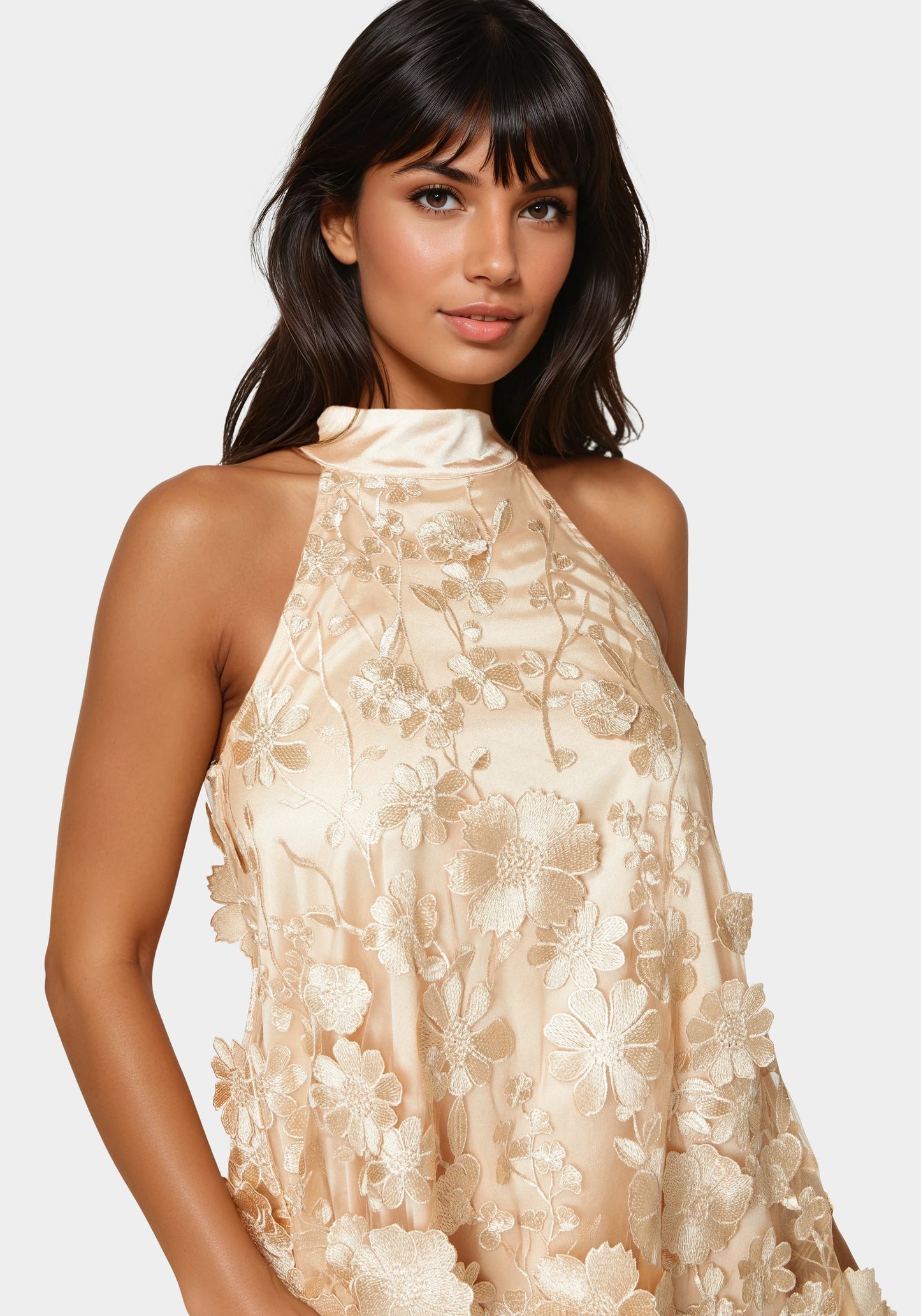 Floral Embroidered Halter Swing Dress