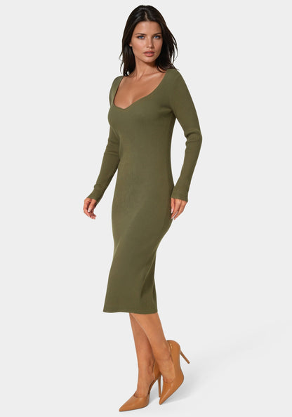 Long Sleeve V-Neck Midi Sweater Dress