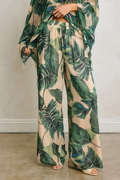 Waitlist 7/4 • Corvina High Waist Wide Leg Tropical Print Pants Green