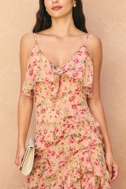 Cypress Sleeveless Asymmetrical Open Back Floral Print Maxi Dress Pink