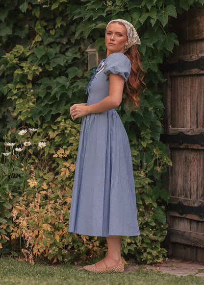 Giselle Micro Gingham Print Dress - Blue