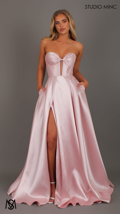 Madeleine - Light Pink formal Dress | Strapless twist corset Mikado satin ball gown