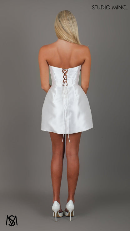 Sugar - Mini Bridal Party Dress | Mikado satin strapless corset pearl detail