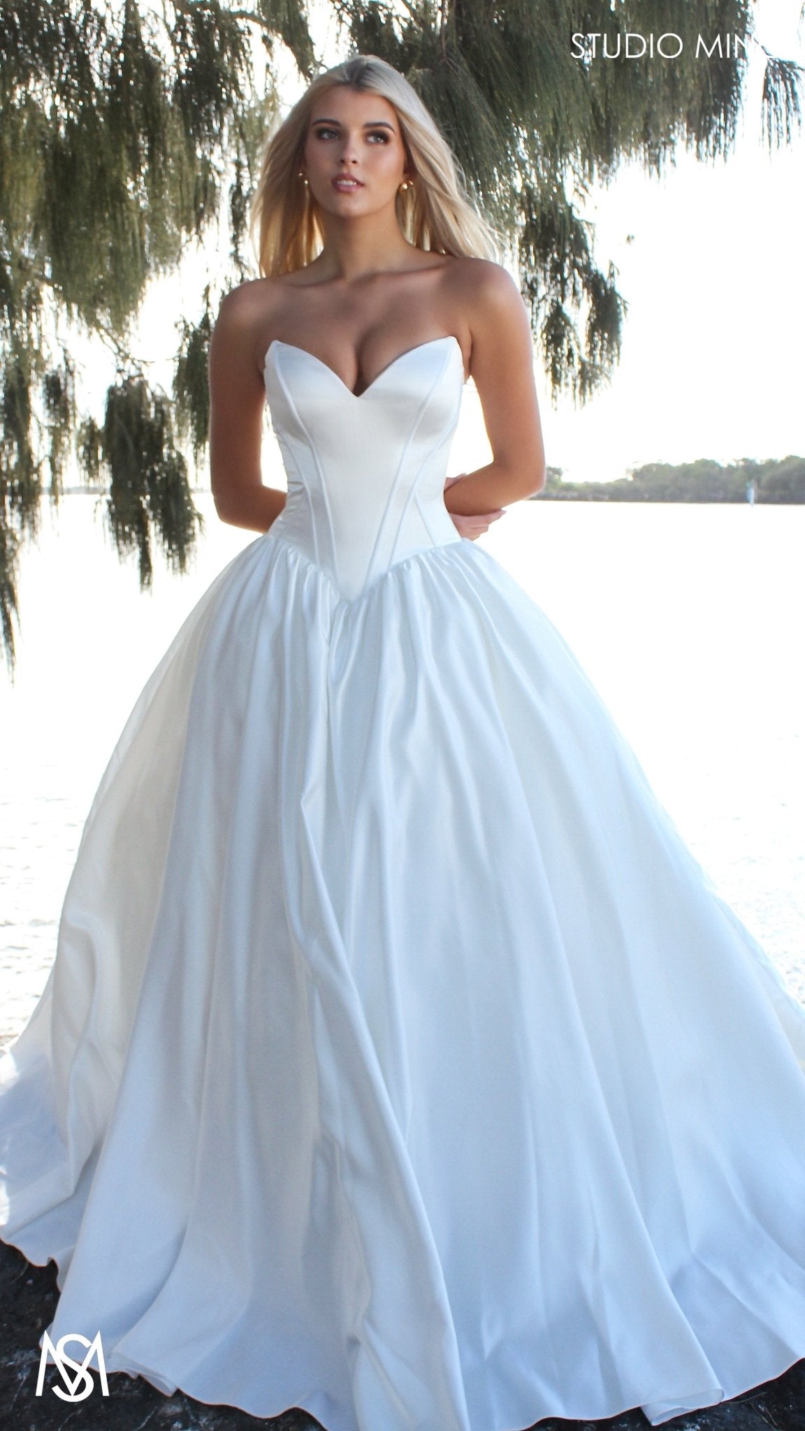 Bondi - Wedding Dress | Modern Strapless Drop Waist Corset lace up gown petticoat