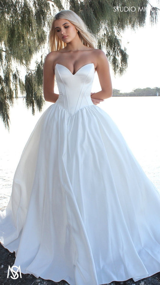 Bondi - Wedding Dress | Modern Strapless Drop Waist Corset lace up gown petticoat